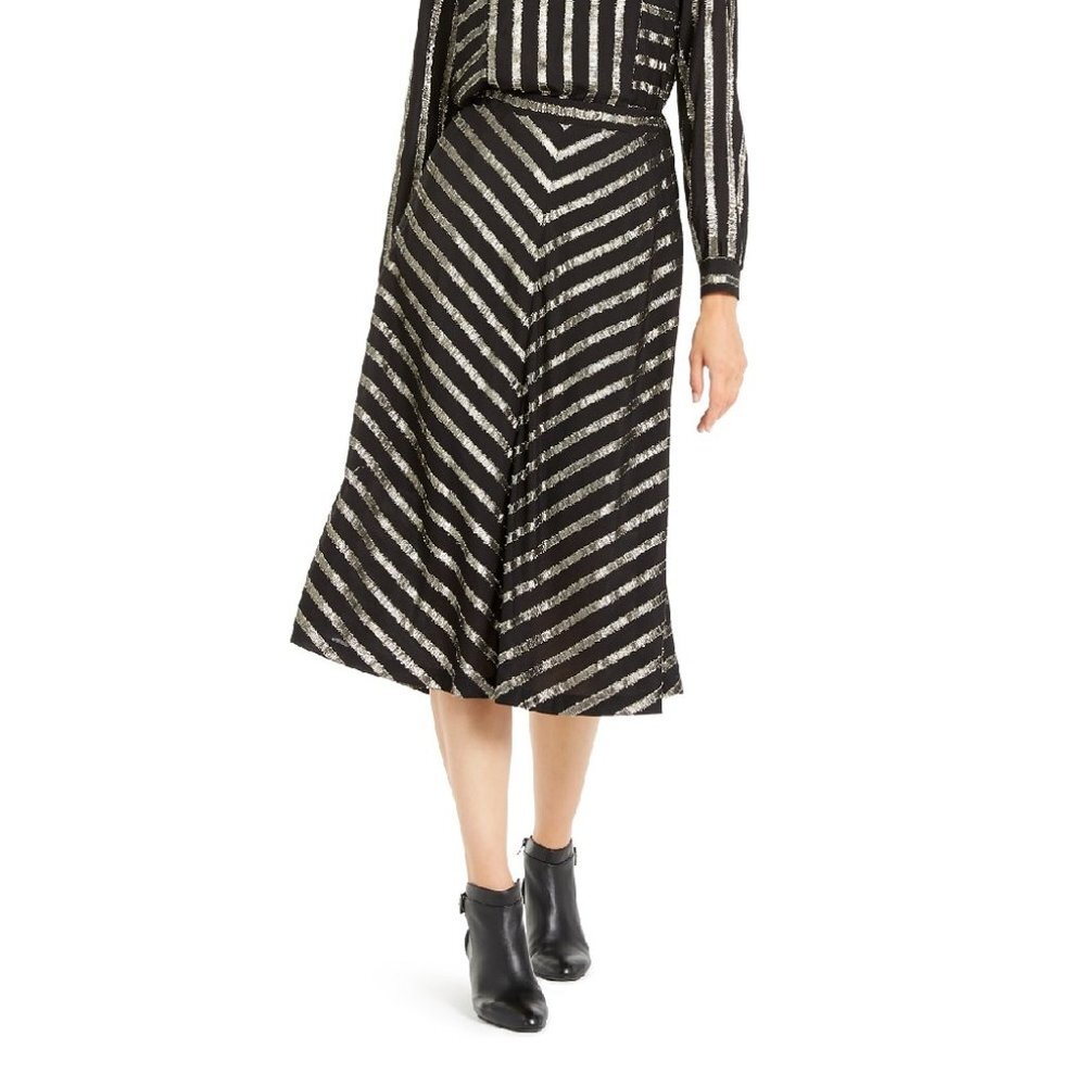 Alfani Pleated Metallic-Stripe Skirt